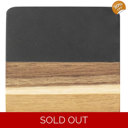 Marble and Acacia Coaster - Black - Square